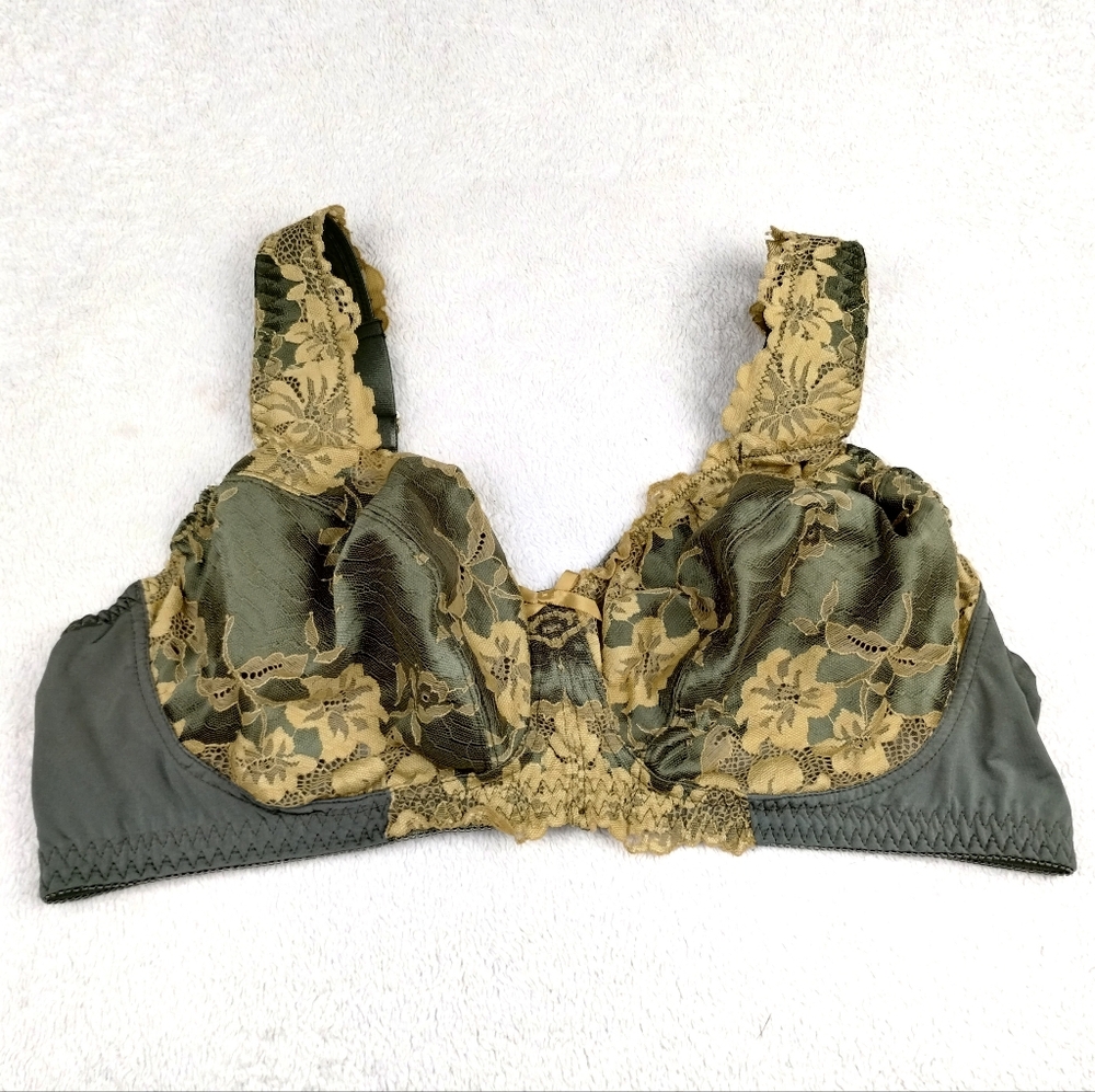 Curve Muse Minimizer Lace Full Figure Women's Bra Size 46C Green Gold Lace